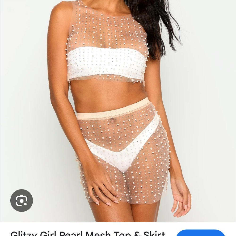 Beach Bunny Pearl Mesh Swim Coverup - Cream and White